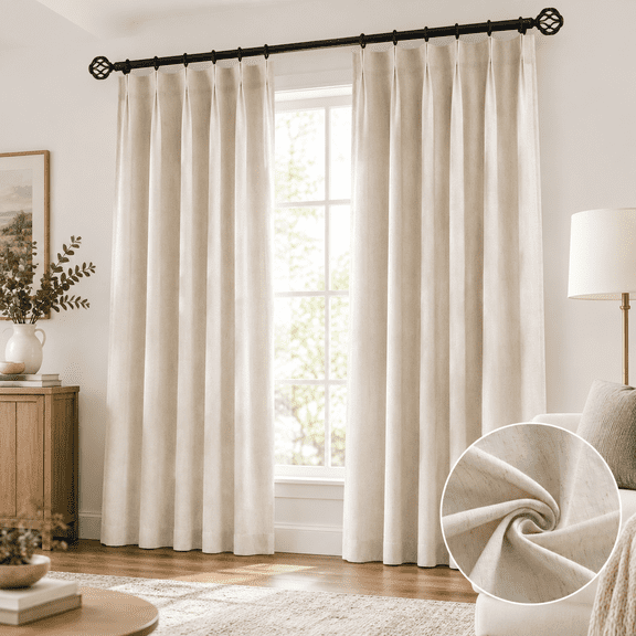 Oatmeal Pinch Pleated Curtains, 40"W x 84"L (Pack of 2), Linen Blend Window Treatments