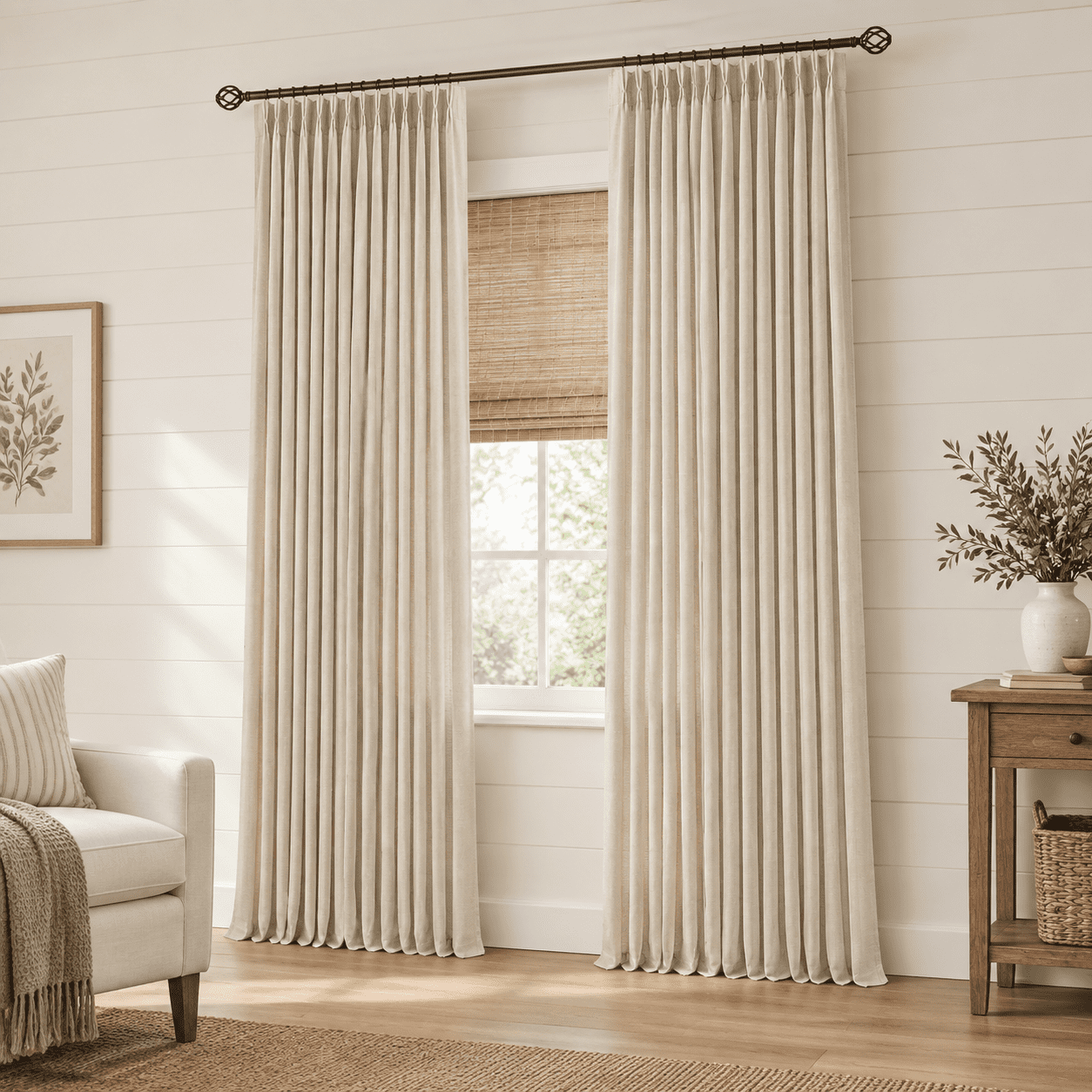 Oatmeal Pinch Pleated Linen Blend Curtains, 40"W x 90"L (Pack of 2