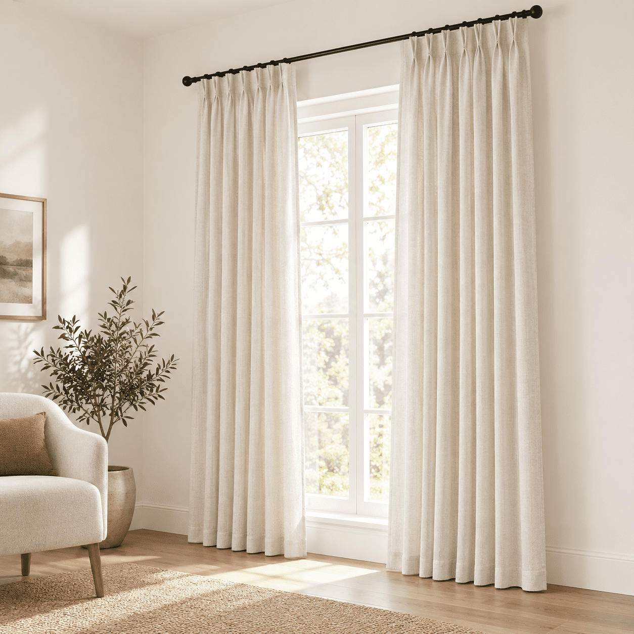 Oatmeal Pinch Pleated Semi Sheer Linen Curtain, 40"W x 105"L (Pack of 1