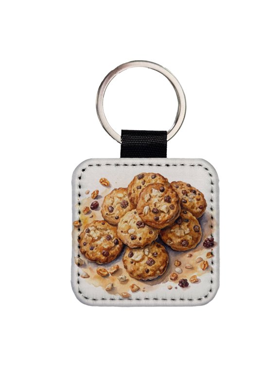 Oatmeal Raisin Cookies Faux Leather Square Keychain