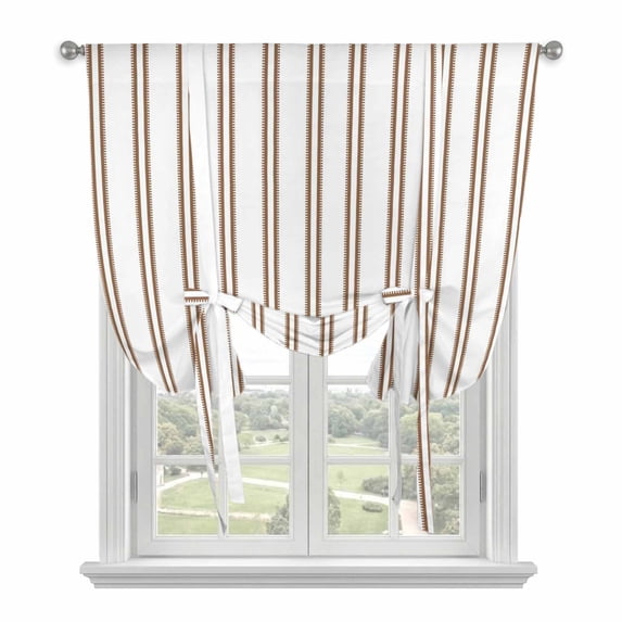 Oatmeal Striped Vintage Tie Up Curtains for Windows, Balloon Window Shades, Light Brown Farmhouse Rustic Lines Kitchen Window Treatments Roll Up Curtain for Basement/Nursery 52"x45"