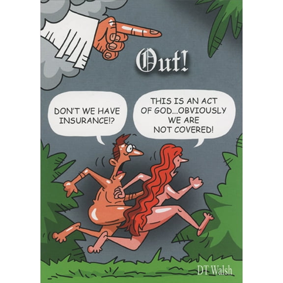 Oatmeal Studios Adam and Eve Running from Eden: Don't We Have Insurance Funny / Humorous Birthday Card