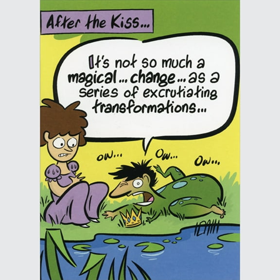Oatmeal Studios After the Kiss: Frog Transforming into Prince Funny / Humorous Getting Older Birthday Card for Man : Him