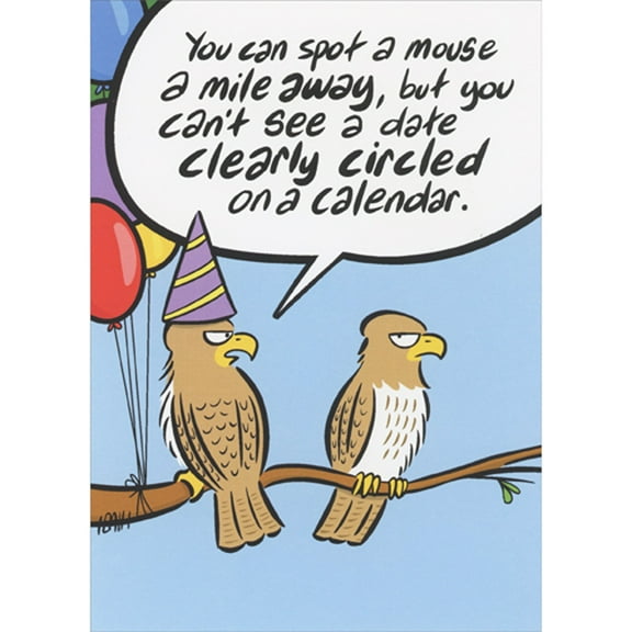 Oatmeal Studios Birds on Branch Arguing About Date on Calendar Funny Belated Birthday Card
