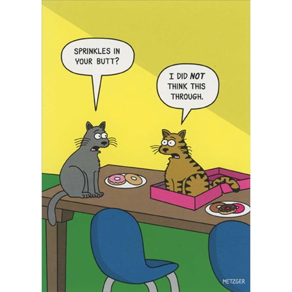 Oatmeal Studios Cat Sitting in Doughnut Box: Sprinkles in Butt Funny / Humorous Birthday Card