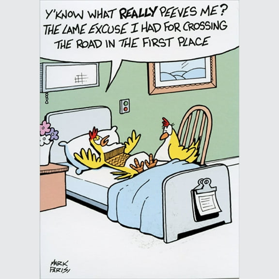 Oatmeal Studios Chicken In Hospital Bed After Crossing Road Funny / Humorous Get Well Card