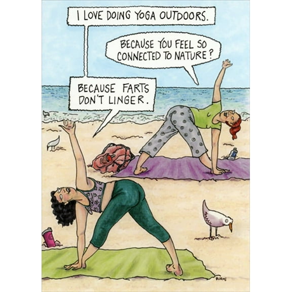 Oatmeal Studios Doing Yoga Outdoors : Women on Beach Humorous / Funny Birthday Card