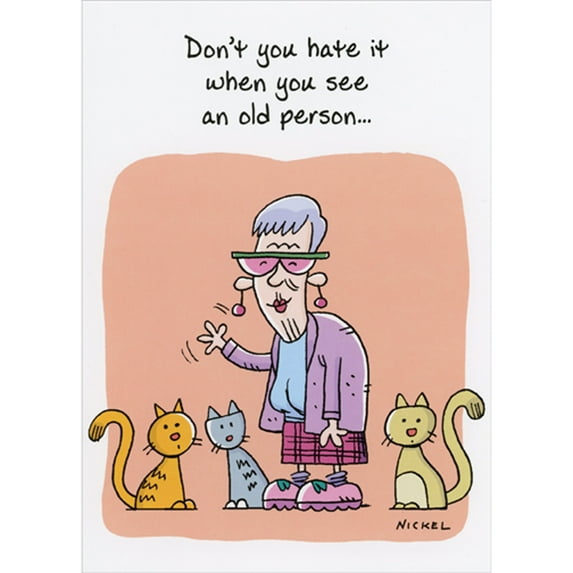 Oatmeal Studios Elderly Woman with Three Cats: See an Old Person Funny / Humorous Feminine Birthday Card for Her