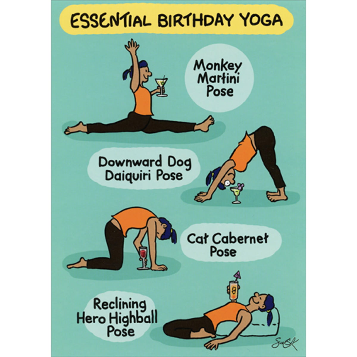 Oatmeal Studios Essential Birthday Yoga Poses with Drinks Funny / Humorous  Birthday Card