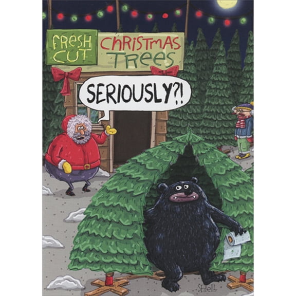 Oatmeal Studios Fresh Cut Trees: Black Bear with Roll of Bathroom Tissue Funny Christmas Card