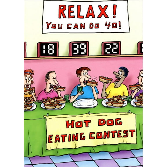 Oatmeal Studios Hot Dog Eating Contest Funny 40th / Fortieth Birthday Card for Him : Man