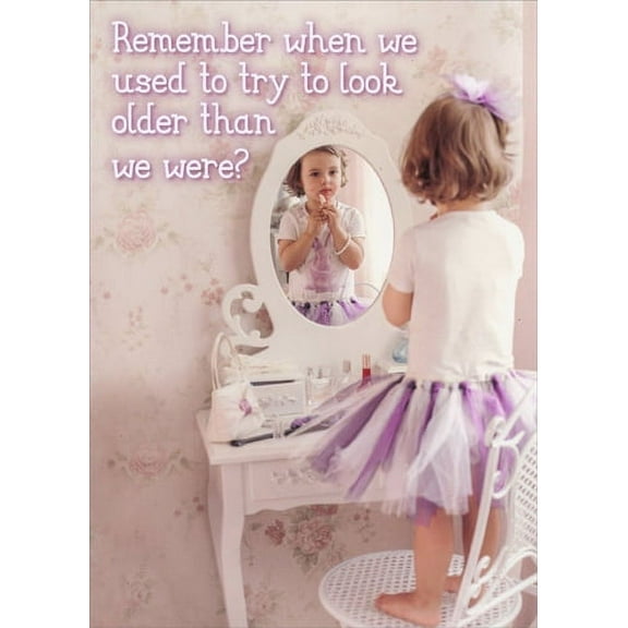 Oatmeal Studios Little Girl With Lipstick at Vanity Funny Birthday Card for Her