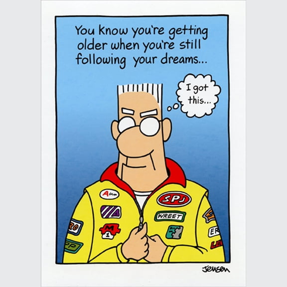 Oatmeal Studios Man in Racing Jumpsuit Following His Dream Masculine Funny / Humorous Birthday Card for Him