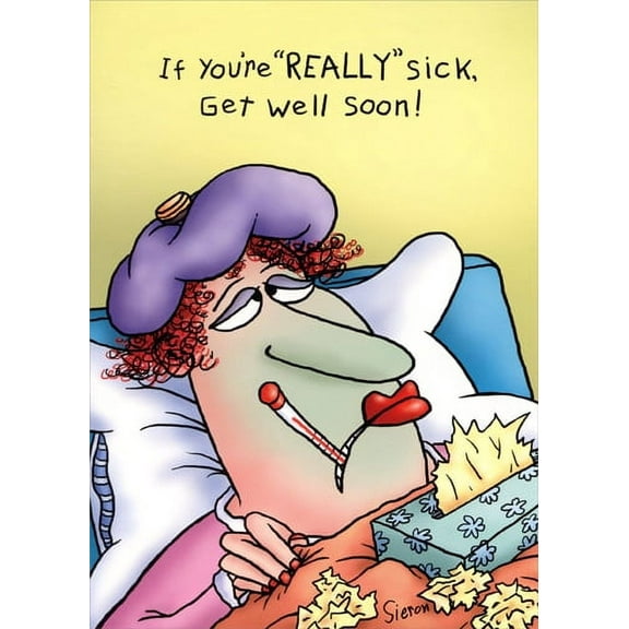 Oatmeal Studios Sick Woman In Bed Funny Get Well Card