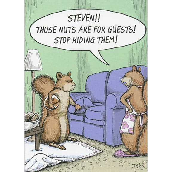Oatmeal Studios Squirrel Hides Nuts in Sofa: Those Are For Guests Funny Birthday Card