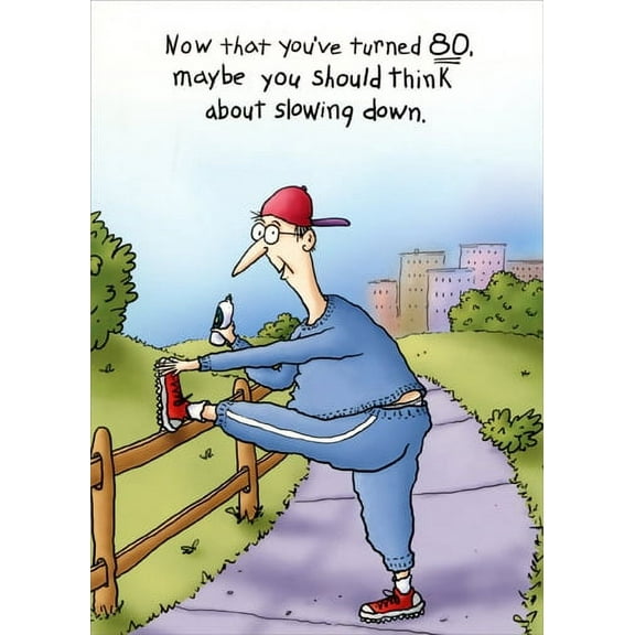Oatmeal Studios Stretching Jogger Funny 80th Birthday Card
