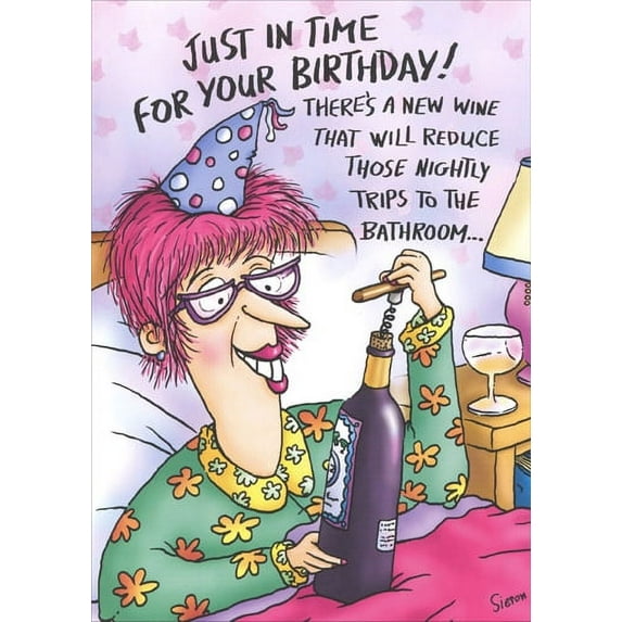 Oatmeal Studios Wine in Bed Funny / Humorous Birthday Card