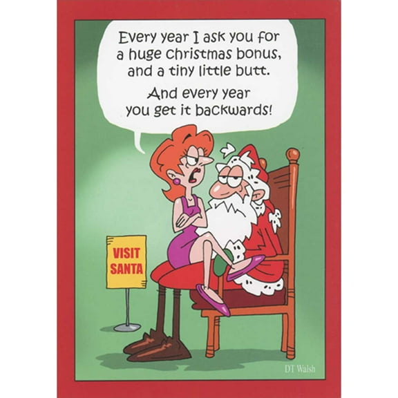 Oatmeal Studios Woman Sitting on Santa's Lap Wants Huge Bonus and Little Butt Funny / Humorous Christmas Card