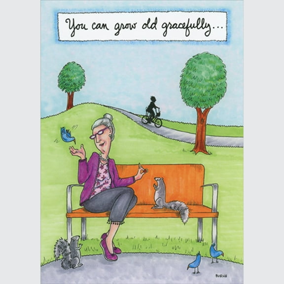 Oatmeal Studios Woman on Bench Feeding Park Animals Funny / Humorous Feminine Birthday Card for Her, Woman
