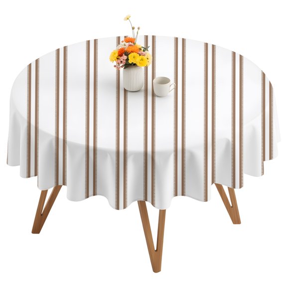 Oatmeal Ticking Stripe Round Tablecloth 54 inches Minimalist Vertical Lines White Waterproof Oil-Proof Table Cloth Round Table Cover for Holiday Party Picnic Dinner Decor Indoor and Outdoor Use