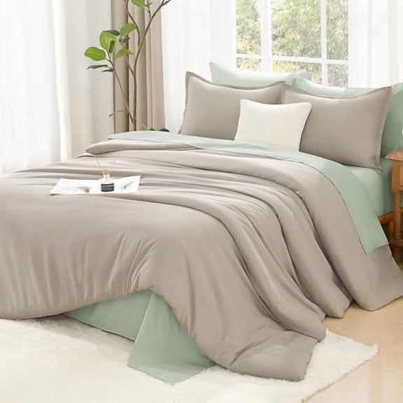 Oatmeal Twin/Twin XL Comforter Set, 2 Pieces Lightweight Solid Bedding Comforter Set, All Season Fluffy Bed Set (66x90In Comforter & 1 Pillowcase)