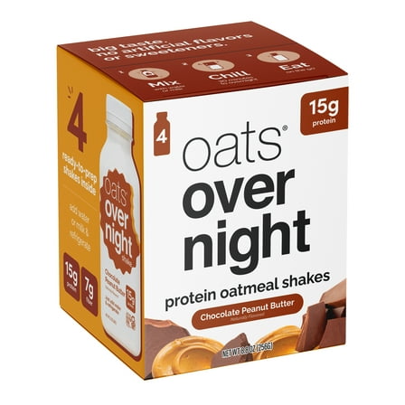 Oats Overnight Chocolate Peanut Butter Protein Overnight Oatmeal Shake, 4 pack