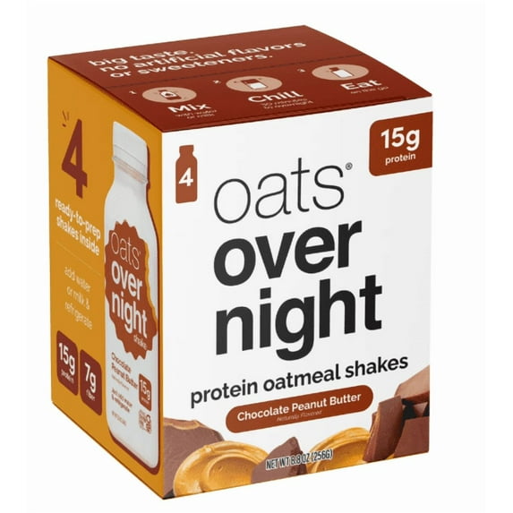 Oats Overnight Chocolate Peanut Butter Protein Overnight Oatmeal Shake, 4 pack