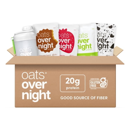 Oats Overnight Protein Classic Variety Pack Oatmeal, (8 Pack + Shaker Bottle)