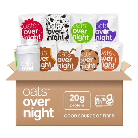 Oats Overnight High Protein Breakfast Shake, Variety Pack, 8 Ct + Shaker