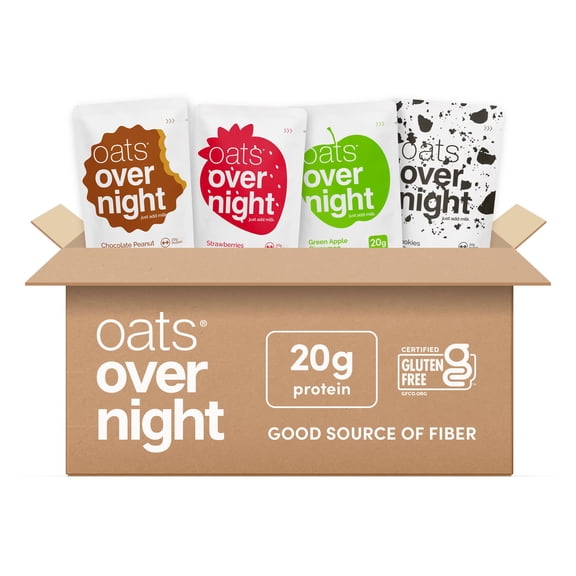 Oats Overnight -Classic Variety Pack High Protein, High Fiber Breakfast Shake - Gluten Free, Non GMO Oatmeal Strawberries & Cream, Green Apple Cinnamon & More (8 Pack)