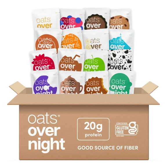 Oats Overnight Ultimate Variety Pack - High Protein, 5g Fiber Breakfast Protein Shake - Gluten Free Oatmeal, Non GMO High Protein Oatmeal - Green Apple Cinnamon, Coconut Cream Pie & More (16 Pack)