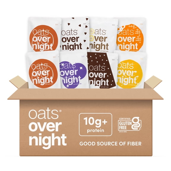 Oats Overnight Vegan Variety Pack - High Protein, High Fiber Breakfast Protein Shake (8 Pack)