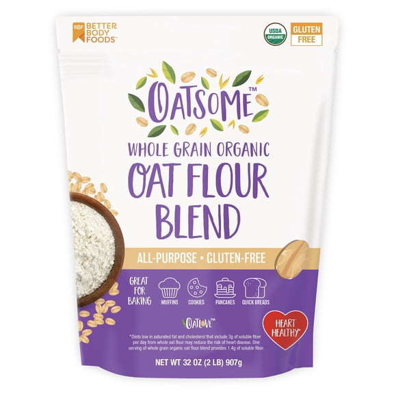 Oatsome Organic Oat Flour Blend, Gluten-Free, All Purpose Flour, 32oz Bag