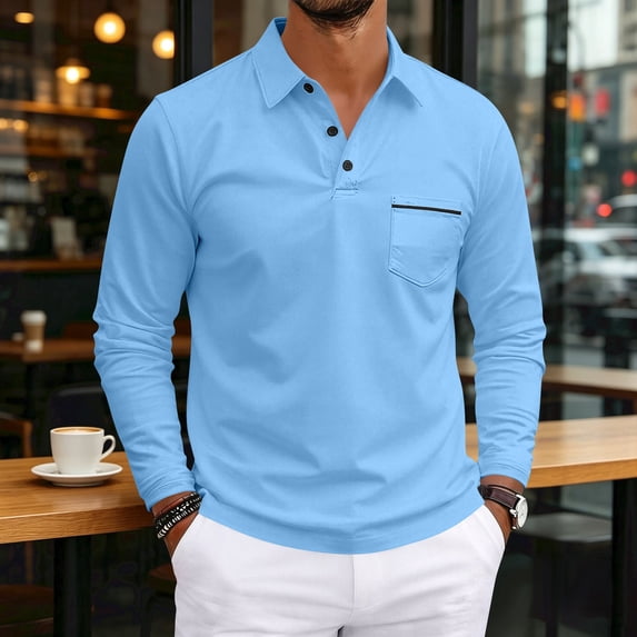 Oazcsf Big and Tall Polo Shirts for Men Long Sleeve Button Down Polo Shirt Collared Casual Business Tshirts Moisture Wicking Summer Classic Golf Shirts with Pocket