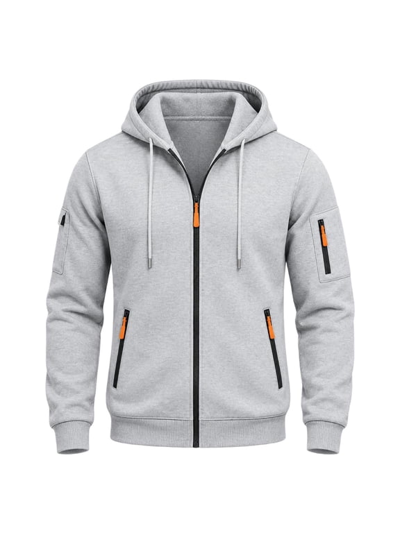 Cargo Hoodies for Men Tactical Full Zip Pullover Sweatshirt Hooded Cargo Jacket Casual Gym Hoodie Drawstring with Zipper Pockets for Fall Winter Backcountry Walking Outdoor Trip