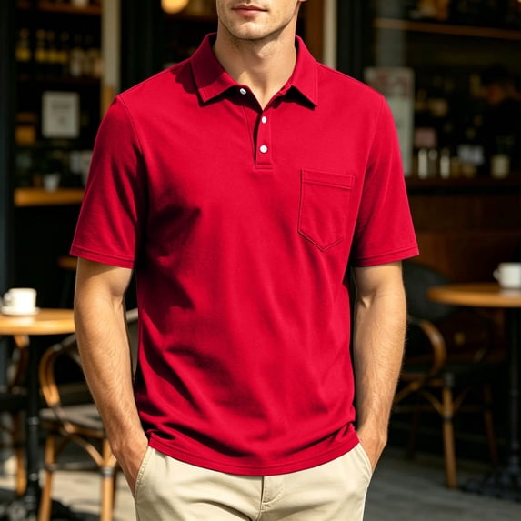 Oazcsf Golf Polos for Men Casual Short Sleeve Button Down Polo Shirt Slim Fit Summer T-Shirts Collared Classic Golf Shirts with Pocket