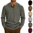 thumbnail image 1 of Oazcsf Long Sleeve Corduroy Shirt for Men Thermal Henley Button Undershirts Lightweight Casual Pullover Sweater Winter Knit Big and Tall Men's Tops, 1 of 6