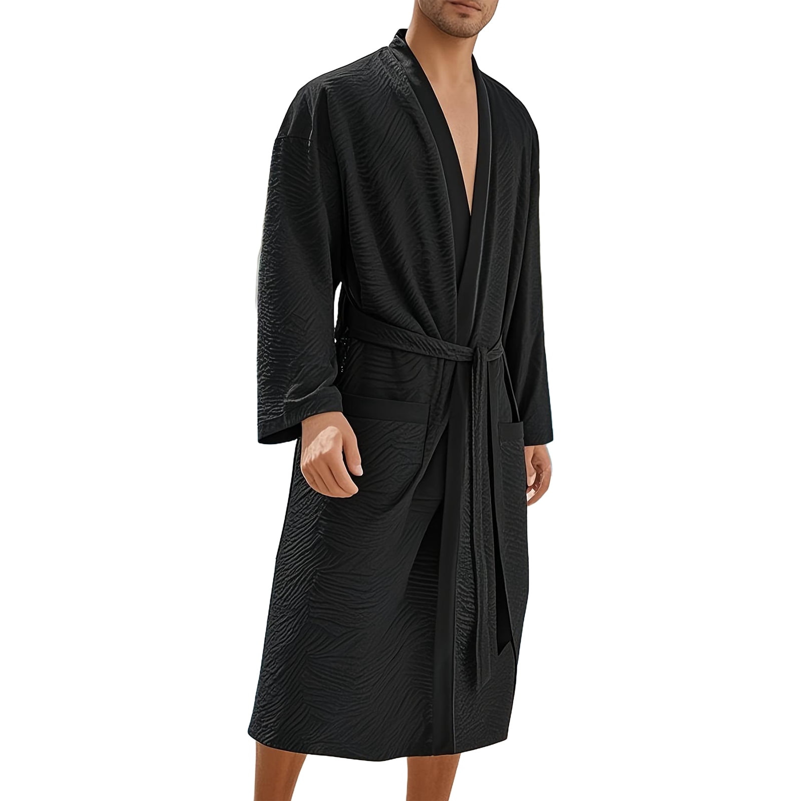 Oazcsf Men Bath Robe Elegant Contrast Trim Spa Robe Mid Length Wrap ...