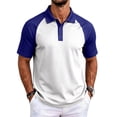 thumbnail image 1 of Oazcsf Men's Short Sleeve Polo Shirts Stretch Raglan Golf Shirt Color Block Collared Lightweight Polos for Men,Royal Blue,M, 1 of 5