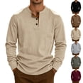 thumbnail image 1 of Oazcsf Mens Long Sleeve Shirts Casual Corduroy Thermal Pullover Sweater Henley Button Lightweight Knit Undershirt Winter Warm Big and Tall Men's Tops, 1 of 8