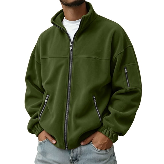 Oazcsf Mens Zip Up Sweatshirt Polar Fleece Stand Collar Long Sleeve Sweater Winter Warm Loose Fit Pullover
