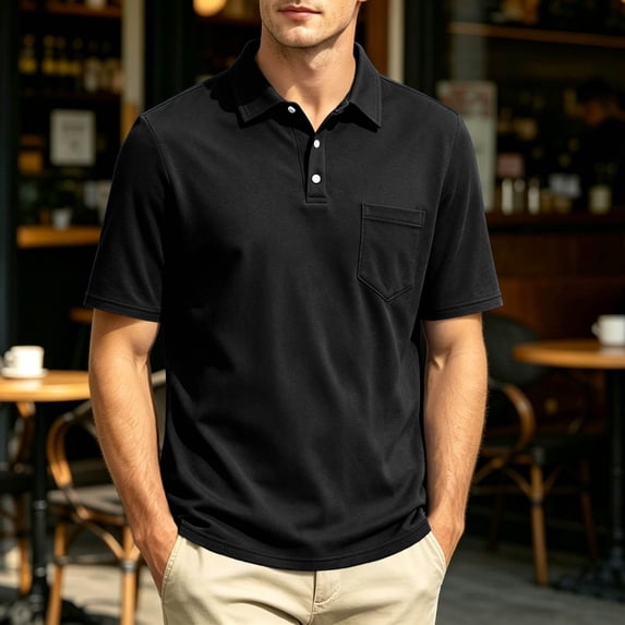 Oazcsf Polo Shirts for Men Short Sleeve Button Down Shirts Collared Casual Business Work T-Shirts Slim Fit Summer Classic Golf Shirts with Pocket