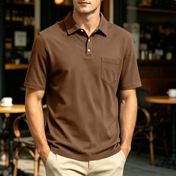 Oazcsf Polo Shirts for Men Short Sleeve Button Down Shirts Collared Casual Fashion Tshirts Slim Fit Summer Classic Golf T-Shirt with Pocket