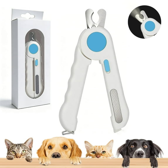 Oazouf Cat Nail Clipper with LED Light and File, Safety Pet Claw Trimmer for Dogs Cats Rabbits Birds Small Animals, Blue