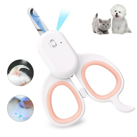 Oazouf Cat Nail Clipper with LED and UV Light, Pet Claw Trimmer with Safe Lock for Cats Dogs Rabbits Birds Small Animals, Pink