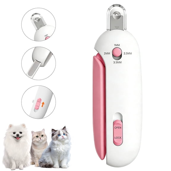 Oazouf Cat Nail Clippers with Adjustable Trimming Hole & Hidden Nail File, Safety Pet Claw Trimmer for Small Medium Cats Dogs Rabbits Birds, Pink