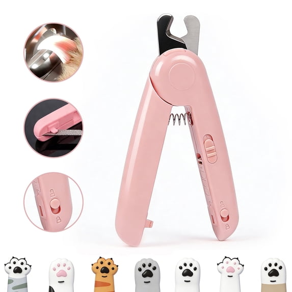 Oazouf Cat Nail Clippers with LED Lights and File, Safety Stainless Steel Dog Cat Nail Trimmer for Cats Dogs Rabbits Birds Small Animals, Pink