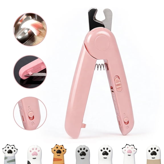 Oazouf Cat Nail Clippers with LED Lights and File, Safety Stainless Steel Dog Cat Nail Trimmer for Cats Dogs Rabbits Birds Small Animals, Pink