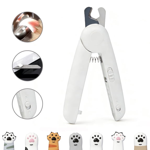 Oazouf Cat Nail Clippers with LED Lights and File, Safety Stainless Steel Dog Cat Nail Trimmer for Cats Dogs Rabbits Birds Small Animals, White