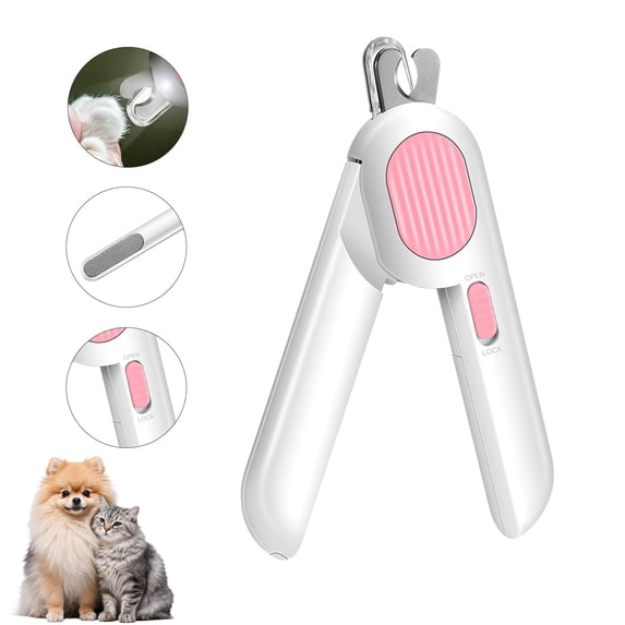 Oazouf LED Pet Nail Clippers with Light and File, Safe Mess-Free Grooming Tool for Small Medium Cats Dogs Rabbits Birds, Pink